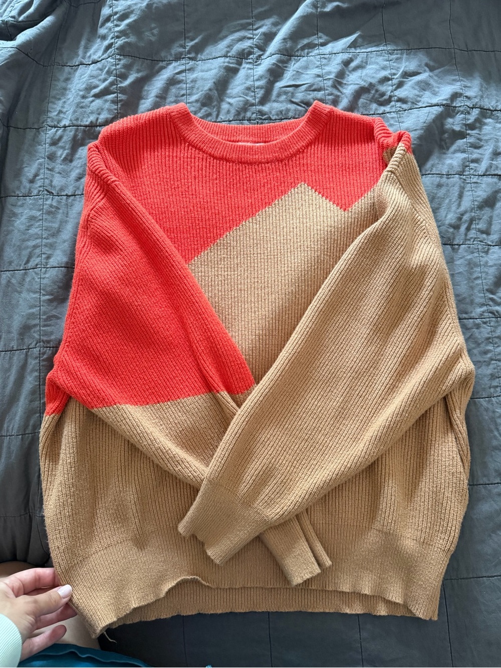 Lush Colorblock Crewneck Sweater - Coral & Beige